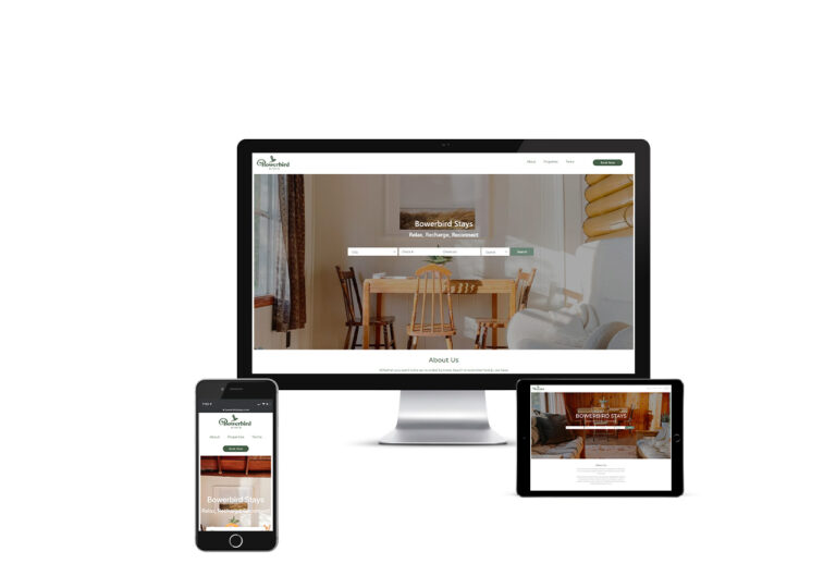 Bowerbird Stay website design, Bowerbird Stays homepage screenshot
